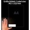 Größenvergleich mit Hand, Artikel: L7162-100, ein Bogen Adress-Etiketten, Format: 99,1 x 33,9 mm, Farbe: Weiß
