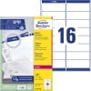 Packungsabbildung mit Etikettenbogen: Avery Zweckform Adress-Etiketten, Artikel:  L7162-100, Format: 99,1 x 33,9 mm, Druckereignung: Laser s/w,Farblaser, Inhalt: 1.600 Etiketten / 100 Bögen, 16 Etiketten/Bogen