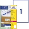 Packungsabbildung mit Etikettenbogen: Avery Zweckform Versand-Etiketten, Artikel:  L7167-100, Format: 199,6 x 289,1 mm, Druckereignung: Laser s/w,Farblaser, Inhalt: 100 Etiketten / 100 Bögen, 1 Etiketten/Bogen
