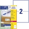 Packungsabbildung mit Etikettenbogen: Avery Zweckform Versand-Etiketten, Artikel:  L7168-100, Format: 199,6 x 143,5 mm, Druckereignung: Laser s/w,Farblaser, Inhalt: 200 Etiketten / 100 Bögen, 2 Etiketten/Bogen