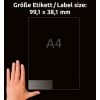 Größenvergleich mit Hand, Artikel: L7563-25, ein Bogen Adress-Etiketten, Format: 99,1 x 38,1 mm, Farbe: Transparent
