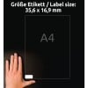Größenvergleich mit Hand, Artikel: L7632-25, ein Bogen Mini-Organisations-Etiketten, Format: 35,6 x 16,9 mm, Farbe: Weiß