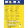 Das Bild enthält Informationen über Adressaufkleber und zeigt verschiedene Aufklebertypen, Funktionen und mehrsprachige Anweisungen für das Design und den Druck. Es beinhaltet auch ein Diagramm, das die Easy Peel-Funktion demonstriert.