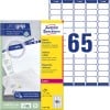 Packungsabbildung mit Etikettenbogen: Avery Zweckform Adress-Etiketten, Artikel:  L7651-100, Format: 38,1 x 21,2 mm, Druckereignung: Laser s/w,Farblaser, Inhalt: 6.500 Etiketten / 100 Bögen, 65 Etiketten/Bogen