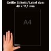 Größenvergleich mit Hand, Artikel: L7656-25, ein Bogen Mini-Organisations-Etiketten, Format: 46 x 11,1 mm, Farbe: Weiß