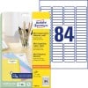 Packungsabbildung mit Etikettenbogen: Avery Zweckform Mini-Organisations-Etiketten, Artikel:  L7656-25, Format: 46 x 11,1 mm, Druckereignung: Inkjet,Laser s/w,Farblaser, Inhalt: 2.100 Etiketten / 25 Bögen, 84 Etiketten/Bogen