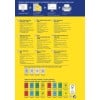 Das Bild zeigt verschiedene Etikettenprodukte von Avery, einschließlich Details zu Mini-Organisationsetiketten. Es bietet Informationen in mehreren Sprachen über Design, Druck und Tipps zur Verwendung. Außerdem gibt es Spezifikationen und Produktcodes für verschiedene Etikettengrößen.