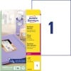 Packungsabbildung mit Etikettenbogen: Avery Zweckform Hochglanz-Etiketten, Artikel:  L7767-40, Format: 210 x 297 mm, Druckereignung: Laser s/w,Farblaser, Inhalt: 40 Etiketten / 40 Bögen, 1 Etiketten/Bogen