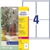 Packungsabbildung mit Etikettenbogen: Avery Zweckform Transparente Etiketten, Artikel:  L7786-25, Format: 99,1 x 139 mm, Druckereignung: Laser s/w,Farblaser, Inhalt: 100 Etiketten / 25 Bögen, 4 Etiketten/Bogen