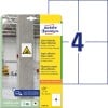 Packungsabbildung mit Etikettenbogen: Avery Zweckform Stark haftende Papier-Etiketten, Artikel:  L7876-20, Format: 105 x 148 mm, Druckereignung: Inkjet,Laser s/w,Farblaser, Inhalt: 80 Etiketten / 20 Bögen, 4 Etiketten/Bogen