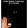 Größenvergleich mit Hand, Artikel: L7911-10, ein Bogen Ultra-Resistente Folien-Etiketten, Format: 45,7 x 21,2 mm, Farbe: Weiß