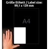 Größenvergleich mit Hand, Artikel: L7915-10, ein Bogen Ultra-Resistente Folien-Etiketten, Format: 99,1 x 139 mm, Farbe: Weiß