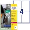 Packungsabbildung mit Etikettenbogen: Avery Zweckform Ultra-Resistente Folien-Etiketten, Artikel:  L7915-10, Format: 99,1 x 139 mm, Druckereignung: Laser s/w,Farblaser, Inhalt: 40 Etiketten / 10 Bögen, 4 Etiketten/Bogen