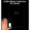 Größenvergleich mit Hand, Artikel: L7975-25, ein Bogen Tiefkühl-Etiketten, Format: 30 x 50 mm, Farbe: Weiß