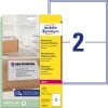 Packungsabbildung mit Etikettenbogen: Avery Zweckform Versand-Etiketten, Artikel:  L7996-25, Format: 199,6 x 143,5 mm, Druckereignung: Laser s/w,Farblaser, Inhalt: 50 Etiketten / 25 Bögen, 2 Etiketten/Bogen