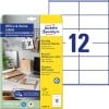 Packungsabbildung mit Etikettenbogen: Avery Zweckform Recycling Etiketten, Home Office, Kleinpackung, Artikel:  LR3424-10, Format: 105 x 48 mm, Druckereignung: Inkjet,Laser s/w,Farblaser, Inhalt: 120 Etiketten / 10 Bögen, 12 Etiketten/Bogen