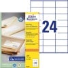 Packungsabbildung mit Etikettenbogen: Avery Zweckform Recycling Universal-Etiketten, Artikel:  LR3475, Format: 70 x 36 mm, Druckereignung: Inkjet,Laser s/w,Farblaser, Inhalt: 2.400 Etiketten / 100 Bögen, 24 Etiketten/Bogen