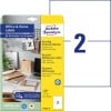 Packungsabbildung mit Etikettenbogen: Avery Zweckform Recycling Etiketten, Home Office, Kleinpackung, Artikel:  LR3655-10, Format: 210 x 148 mm, Druckereignung: Inkjet,Laser s/w,Farblaser, Inhalt: 20 Etiketten / 10 Bögen, 2 Etiketten/Bogen