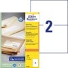 Packungsabbildung mit Etikettenbogen: Avery Zweckform Recycling Universal-Etiketten, Artikel:  LR3655, Format: 210 x 148 mm, Druckereignung: Inkjet,Laser s/w,Farblaser, Inhalt: 200 Etiketten / 100 Bögen, 2 Etiketten/Bogen