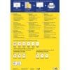 Ein Bild, das verschiedene Recycling-Symbole und deren Spezifikationen, Anweisungen zum Drucken und Produktcodes zeigt, präsentiert in mehreren Sprachen.