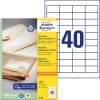 Packungsabbildung mit Etikettenbogen: Avery Zweckform Recycling Universal-Etiketten, Artikel:  LR3657, Format: 48,5 x 25,4 mm, Druckereignung: Inkjet,Laser s/w,Farblaser, Inhalt: 4.000 Etiketten / 100 Bögen, 40 Etiketten/Bogen