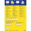 Das Bild enthält Informationen über recycelte Etiketten, die von Avery angeboten werden, einschließlich Details zu Produktspezifikationen, Druckrichtlinien und Support-Kontakten in mehreren Sprachen.