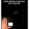 Größenvergleich mit Hand, Artikel: LR7161-100, ein Bogen Recycling Adress-Etiketten, Format: 63,5 x 46,6 mm, Farbe: Naturweiß