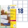 Packungsabbildung mit Etikettenbogen: Avery Zweckform Recycling Adress-Etiketten, Artikel:  LR7161-100, Format: 63,5 x 46,6 mm, Druckereignung: Laser s/w,Farblaser, Inhalt: 1.800 Etiketten / 100 Bögen, 18 Etiketten/Bogen