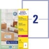 Packungsabbildung mit Etikettenbogen: Avery Zweckform Recycling Versand-Etiketten, Artikel:  LR7168-100, Format: 199,6 x 143,5 mm, Druckereignung: Laser s/w,Farblaser, Inhalt: 200 Etiketten / 100 Bögen, 2 Etiketten/Bogen