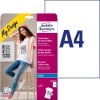 Packungsabbildung mit Etikettenbogen: Avery Zweckform Transferfolien für helle Textilien, Artikel:  MD1001, Format: 210 x 297 mm, Druckereignung: Inkjet, Inhalt: 5 Bögen,  /Bogen