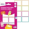 Packungsabbildung mit Etikettenbogen: Avery Namens-Etiketten, Artikel:  NAME16C, Format: 34 x 48 mm, Inhalt: 16 Etiketten / 2 Bögen, 8 Etiketten/Bogen