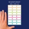 Größenvergleich mit Hand, Artikel: NAME48C, ein Bogen Namens-Etiketten, Format: 15 x 32 mm, Farbe: