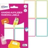 Packungsabbildung mit Etikettenbogen: Avery Namens-Etiketten, Artikel:  NAME8C, Format: 48 x 70 mm, Inhalt: 8 Etiketten / 2 Bögen, 4 Etiketten/Bogen