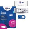 Packungsabbildung mit Etikettenbogen: Avery Zweckform, Artikel: POL20MA66-20DR, Magnetische Namensschilder, Format: 68 x 22 mm, Druckereignung: Farblaser,Laser s/w,Inkjet, Inhalt: 20 Schilder / 120 Einsteckschilder / 5 Bögen, 24 Karten/Bogen