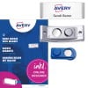 Packungsabbildung mit Etikettenbogen: Avery Zweckform, Artikel: POL30MA66-20DR, Magnetische Namensschilder, Format: 70 x 30 mm, Druckereignung: Farblaser,Laser s/w,Inkjet, Inhalt: 20 Schilder / 90 Einsteckschilder / 5 Bögen, 18 Karten/Bogen