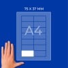A4-Blattdiagramm mit einem 75 × 37 mm großen Etikett und einer Hand unten links?