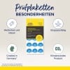 Das Bild zeigt Inspektionsetiketten von Avery Zweckform, die ihre wetterfesten und robusten Eigenschaften, ihre Eignung für den Außeneinsatz, die Herstellung in Deutschland und ihren klimaneutralen Produktstatus hervorheben.