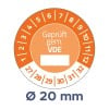 Das Bild zeigt eine kreisförmige Skala, die mit Zahlen und dem Text 'Geprüft gem. VDE' beschriftet ist. Es zeigt auch eine Durchmesserangabe von 'Ø 20 mm'.