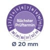 Das Bild zeigt eine runde Skala, die mit Zahlen für die Monate markiert ist, sowie den Text 'Nächster Prüftermin' und die Messung 'Ø 20 mm'.