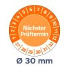 Das Bild zeigt eine kreisförmige Grafik mit der Beschriftung 'Nächster Prüftermin', versehen mit nummerierten Intervallen und einem Durchmesser von 30 mm, was darauf hindeutet, dass es sich um Planung oder Messung handelt.