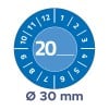 Das Bild zeigt eine runde Skala oder ein Zifferblatt mit Zahlen von 1 bis 12 und 1 bis 12 am Rand. Die Zahl '20' ist prominent in der Mitte dargestellt, und unter dem Kreis befindet sich ein Etikett mit der Aufschrift 'Ø 30 mm'.