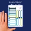 Größenvergleich mit Hand, Artikel: RESMI30G, ein Bogen Etiketten zur Kennzeichnung von Stiften, Format: 10 x 50 mm, Farbe: