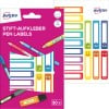 Packungsabbildung mit Etikettenbogen: Avery Etiketten zur Kennzeichnung von Stiften, Artikel:  RESMI30S, Format: 10 x 50 mm, Inhalt: 30 Etiketten / 2 Bögen, 15 Etiketten/Bogen