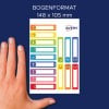 Größenvergleich mit Hand, Artikel: RESMI30S, ein Bogen Etiketten zur Kennzeichnung von Stiften, Format: 10 x 50 mm, Farbe: