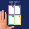 Größenvergleich mit Hand, Artikel: SCHOOL8S, ein Bogen Buch-Etiketten, Format: 48 x 70 mm, Farbe: