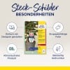Das Bild zeigt eine Produktverpackung für Pflanzenetiketten von Avery Zweckform und hebt Merkmale wie anpassbares Design, langlebiges Filmmaterial und CO2-Neutralität hervor. Das Produkt ist für den Laserdruck geeignet und beidseitig bedruckbar.