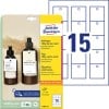 Packungsabbildung mit Etikettenbogen: Avery Zweckform Anhänger, Artikel:  T1002-10, Format: 50 x 50 mm, Druckereignung: Inkjet,Laser s/w,Farblaser, Inhalt: 150 Anhänger / 10 Bögen, 15 Anhänger/Bogen