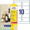 Packungsabbildung mit Etikettenbogen: Avery Zweckform Anhänger, Artikel:  T2001-10, Format: 90 x 50 mm, Druckereignung: Laser s/w,Farblaser, Inhalt: 100 Anhänger / 10 Bögen, 10 Anhänger/Bogen