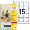 Packungsabbildung mit Etikettenbogen: Avery Zweckform Anhänger, Artikel:  T3003-10, Format: 50 x 50 mm, Druckereignung: Laser s/w,Farblaser, Inhalt: 150 Anhänger / 10 Bögen, 15 Anhänger/Bogen