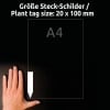Größenvergleich mit Hand, Artikel: T3005-10, ein Bogen Steck-Schilder, Format: 100 x 20 mm, Farbe: Weiß